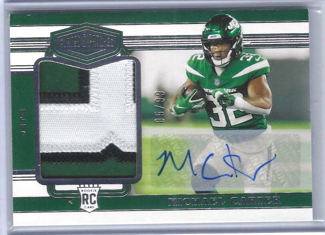 MICHAEL CARTER 2021 PANINI CHRONICLES PLATES & PATCHES PATCH AUTO RC #D 85/99
