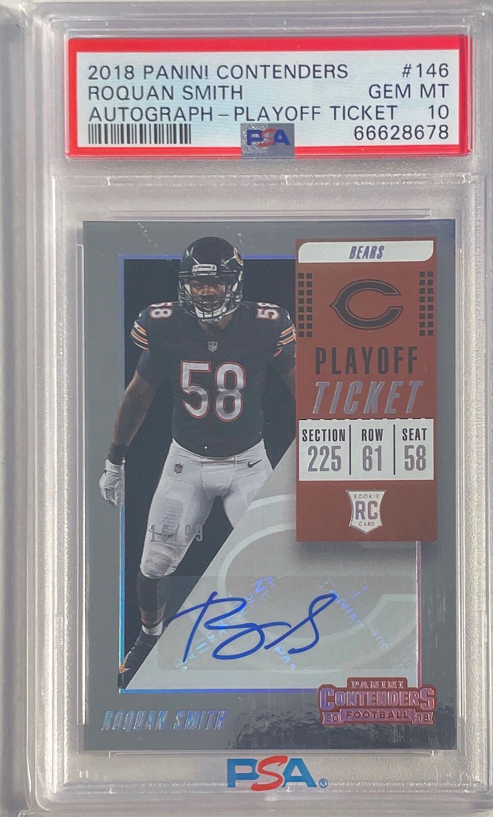 ROQUAN SMITH 2018 CONTENDERS PLAYOFF TICKET AUTO RC #D /99 PSA 10 GEM MINT POP 4