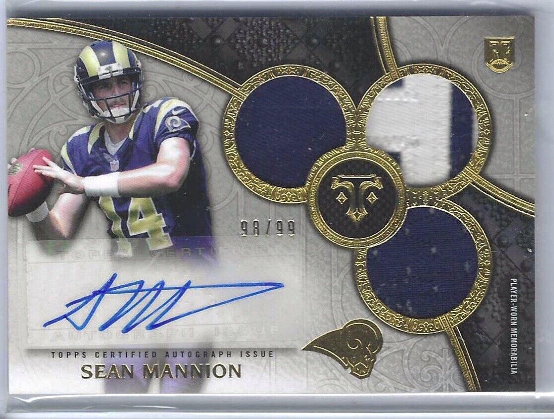 SEAN MANNION 2015 TOPPS TRIPLE THREADS ROOKIE TRIPLE PATCH AUTO RC #D 98/99