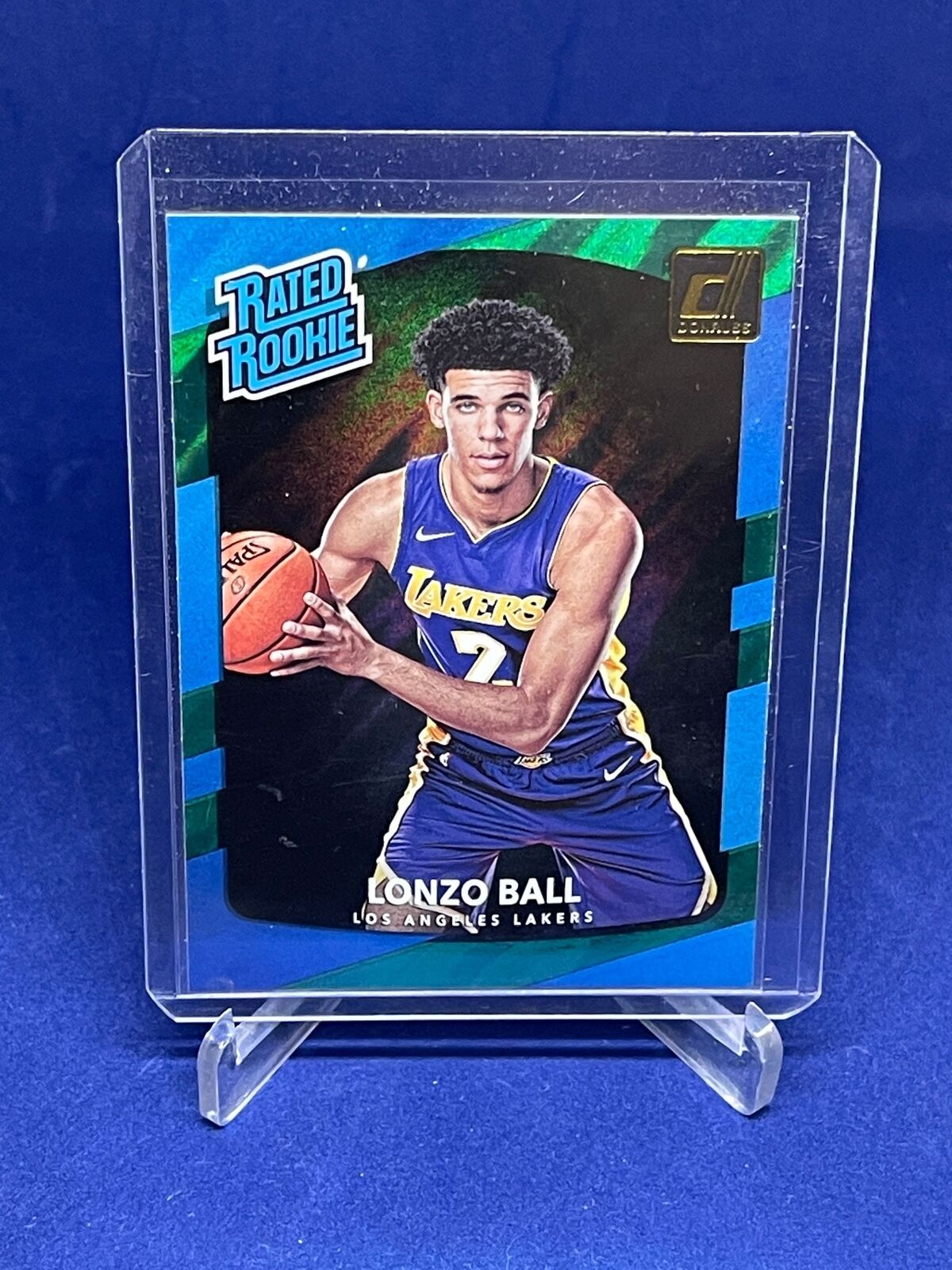 LONZO BALL 2017-18 PANINI DONRUSS RATED ROOKIE GREEN FLOOD RC SP #199