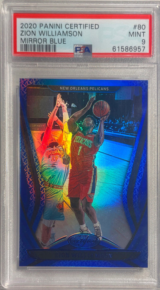 ZION WILLIAMSON 2020-21 PANINI CERTIFIED MIRROR BLUE #80 PSA 9 MINT POP 5