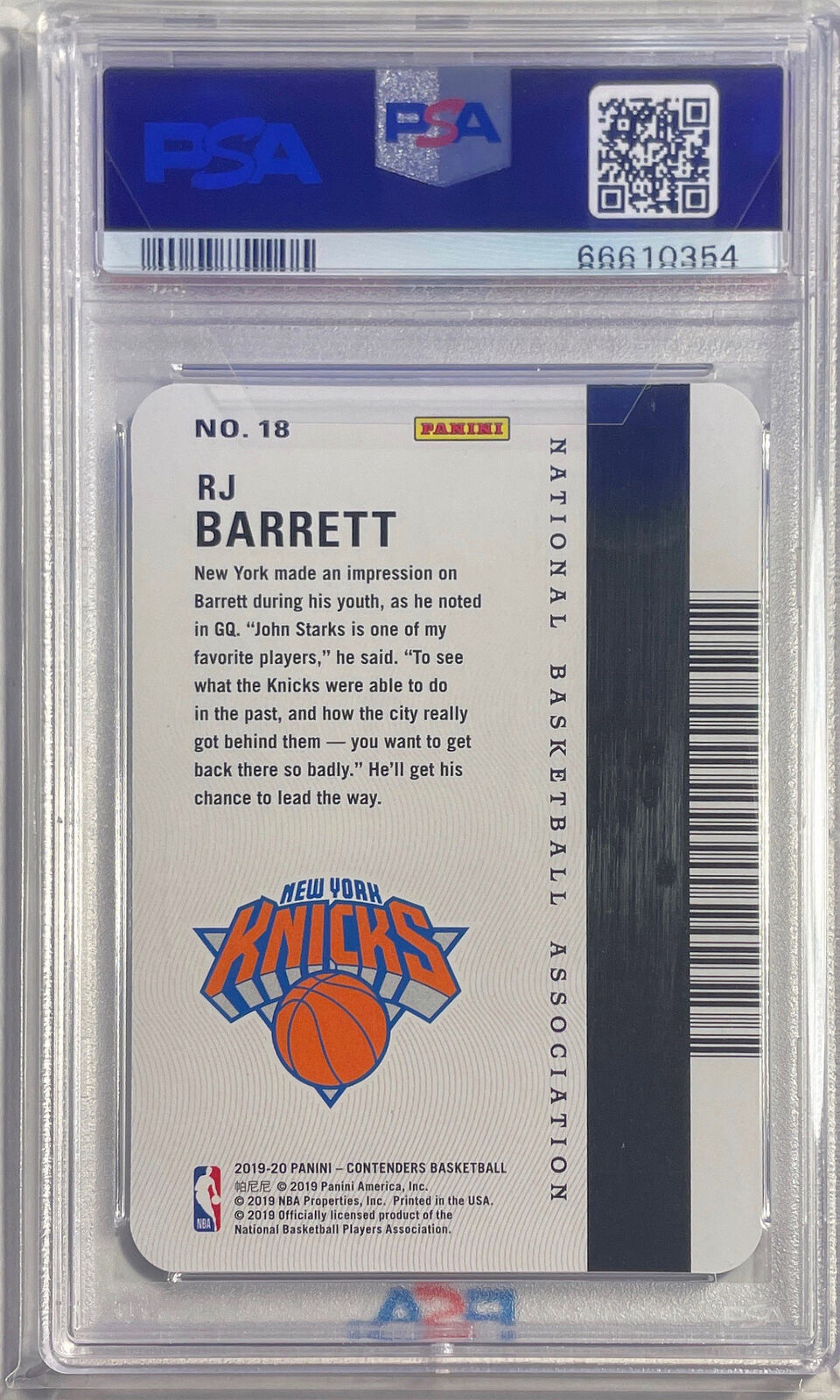 RJ BARRETT 2019-20 CONTENDERS PERMIT TO DOMINATE ROOKIE RC #18 PSA 9 MINT POP 3