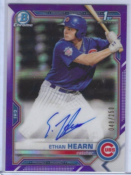 ETHAN HEARN 2021 BOWMAN CHROME 1ST PURPLE REFRACTOR PROSPECT AUTO #D 048/250