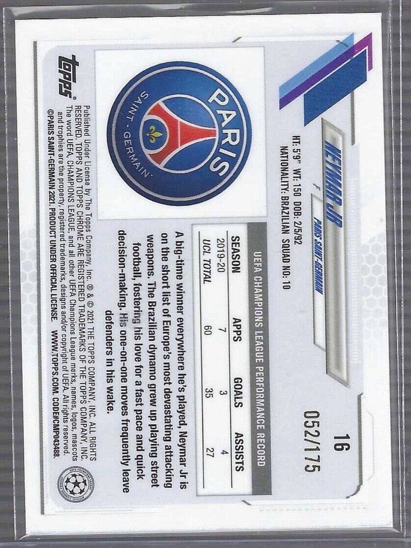 NEYMAR JR 2020-21 TOPPS CHROME UEFA PINK REFRACTOR #D 052/175
