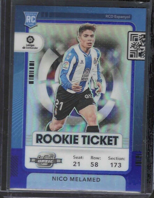 NICO MELAMED 2021-22 PANINI CHRONICLES OPTIC CONTENDERS BLUE PRIZM RC #D 43/49