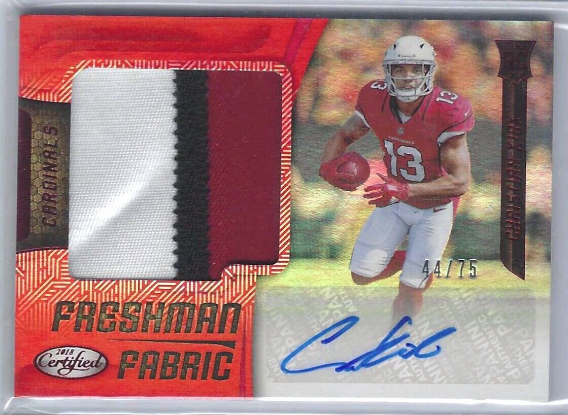 CHRISTIAN KIRK 2018 PANINI CERTIFIED FRESHMAN FABRIC RED PATCH AUTO RC #D 44/75