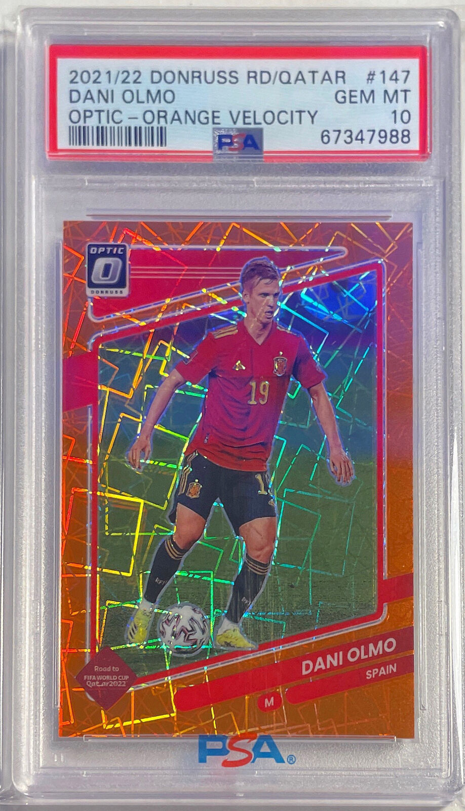 DANI OLMO 2021-22 DONRUSS OPTIC QATAR ORANGE VELOCITY #D 09/49 PSA 10 POP 1/1