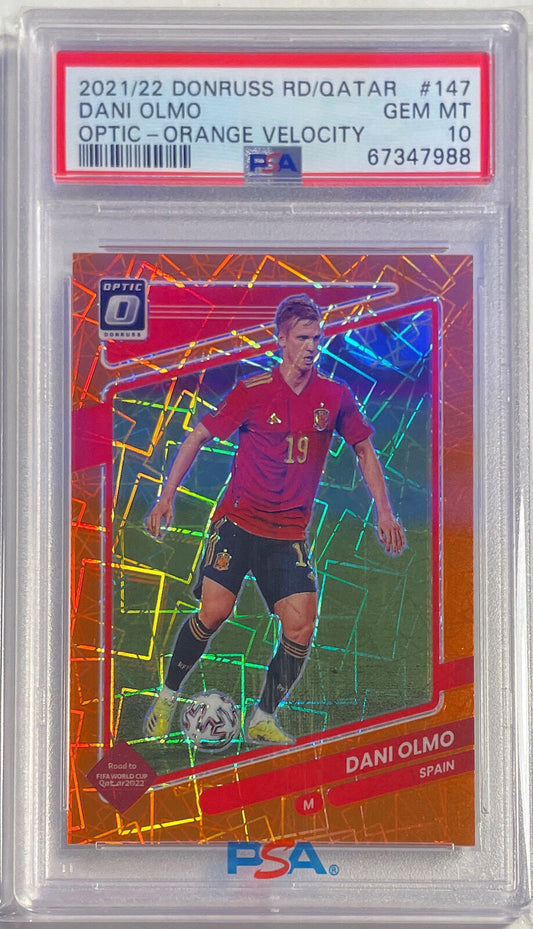 DANI OLMO 2021-22 DONRUSS OPTIC QATAR ORANGE VELOCITY #D 09/49 PSA 10 POP 1/1