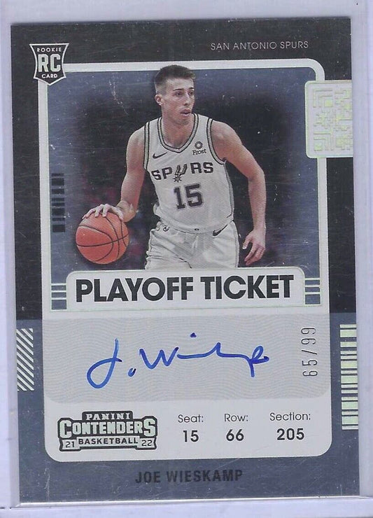 JOE WIESKAMP 2021-22 PANINI CONTENDERS PLAYOFF TICKET ON CARD AUTO RC #D 65/99