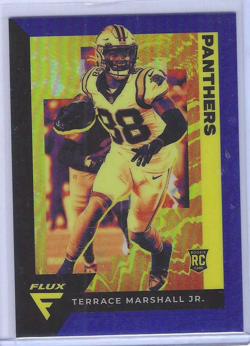 TERRACE MARSHALL JR 2021 PANINI CHRONICLES FLUX BLUE PRIZM ROOKIE RC #D 10/25