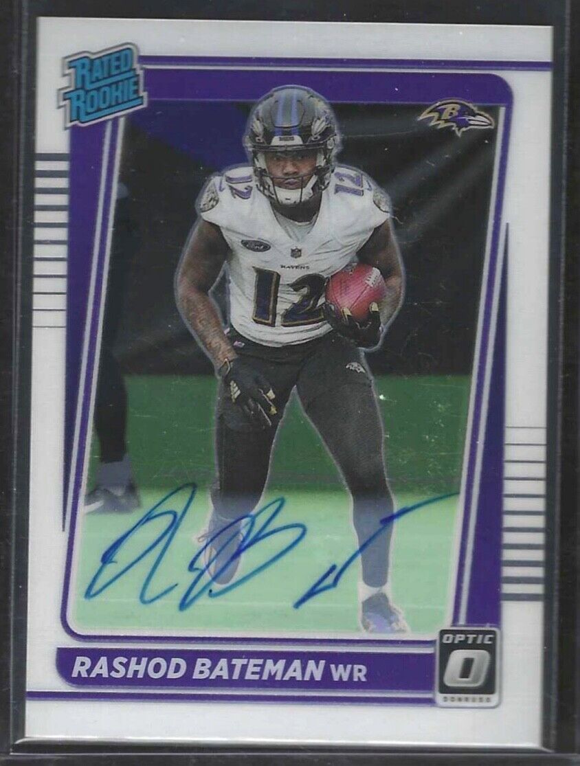 RASHOD BATEMAN 2021 PANINI DONRUSS OPTIC RATED ROOKIE ON CARD AUTO RC #D 068/150