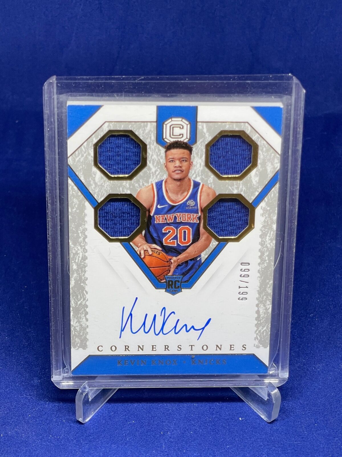 KEVIN KNOX 2018-19 PANINI CORNERSTONES QUAD JERSEY AUTO ROOKIE RC #D 90/199
