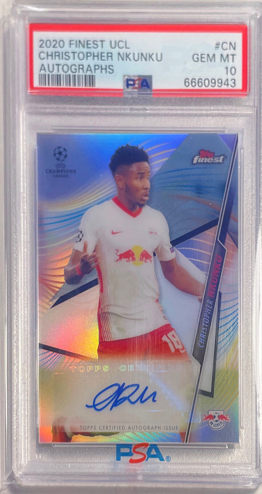 CHRISTOPHER NKUNKU 2020-21 TOPPS FINEST UCL AUTO REFRACTOR RC PSA 10 GEM POP 18