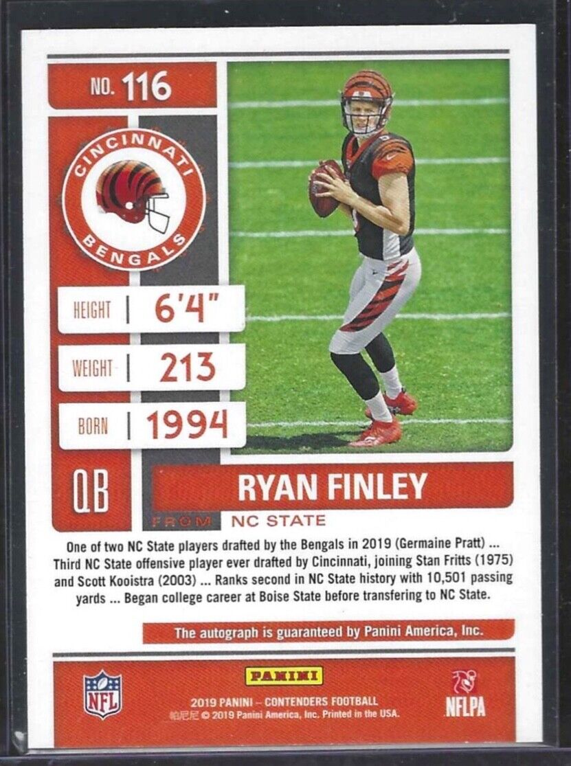 RYAN FINLEY 2019 PANINI CONTENDERS CRACKED ICE ON CARD ROOKIE AUTO RC #D 06/23