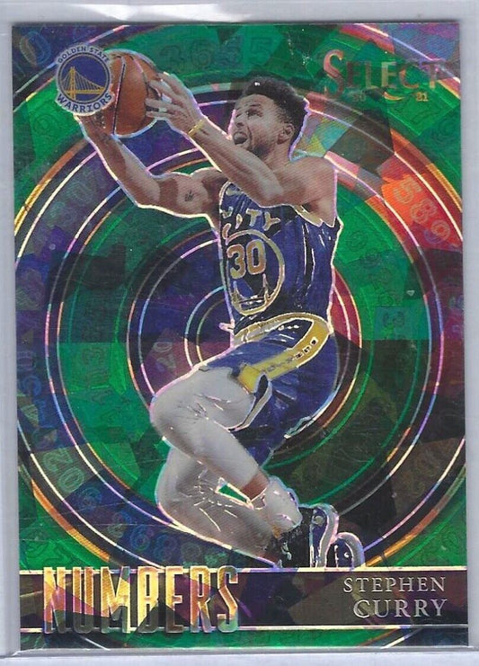 STEPHEN CURRY 2020-21 SELECT GREEN AND PURPLE CRACKED ICE NUMBERS PRIZM #30