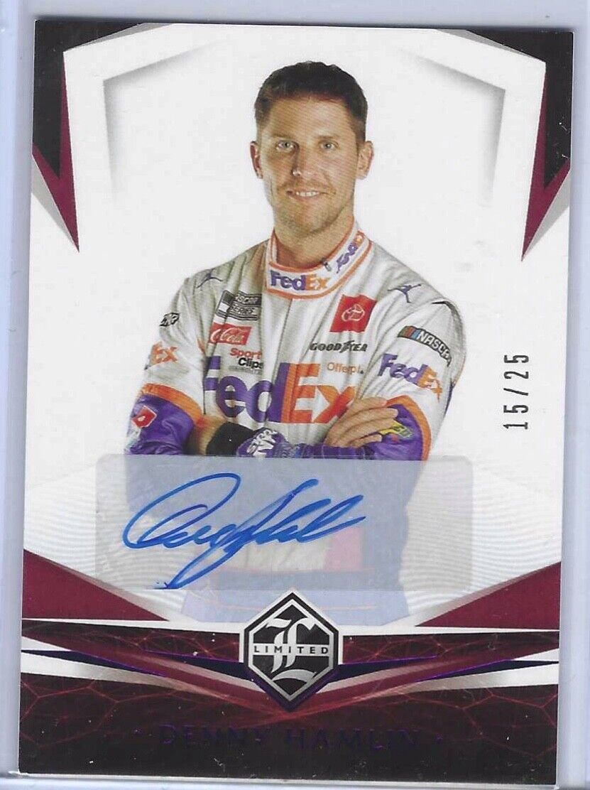 DENNY HAMLIN 2021 PANINI CHRONICLES LIMITED BLUE AUTO #D 15/25