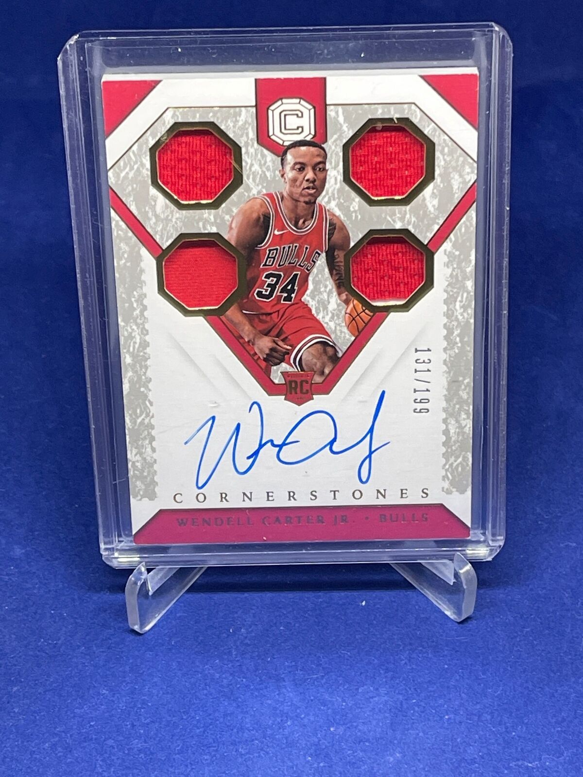 WENDELL CARTER JR 2018-19 PANINI CORNERSTONES JERSEY AUTO ROOKIE RC #D 131/199