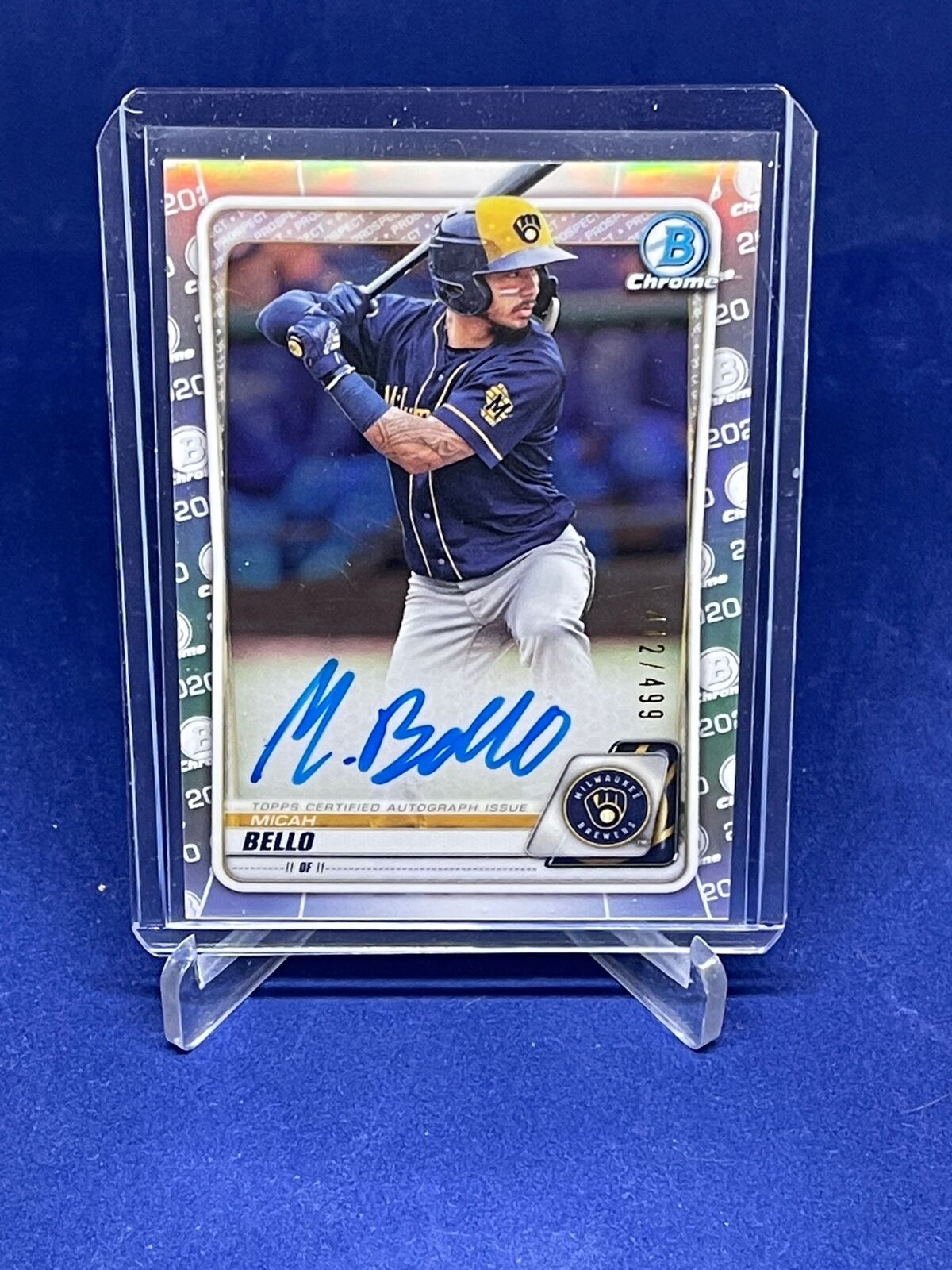 MICAH BELLO 2020 BOWMAN CHROME ON CARD AUTO REFRACTOR PROSPECT #D 412/499