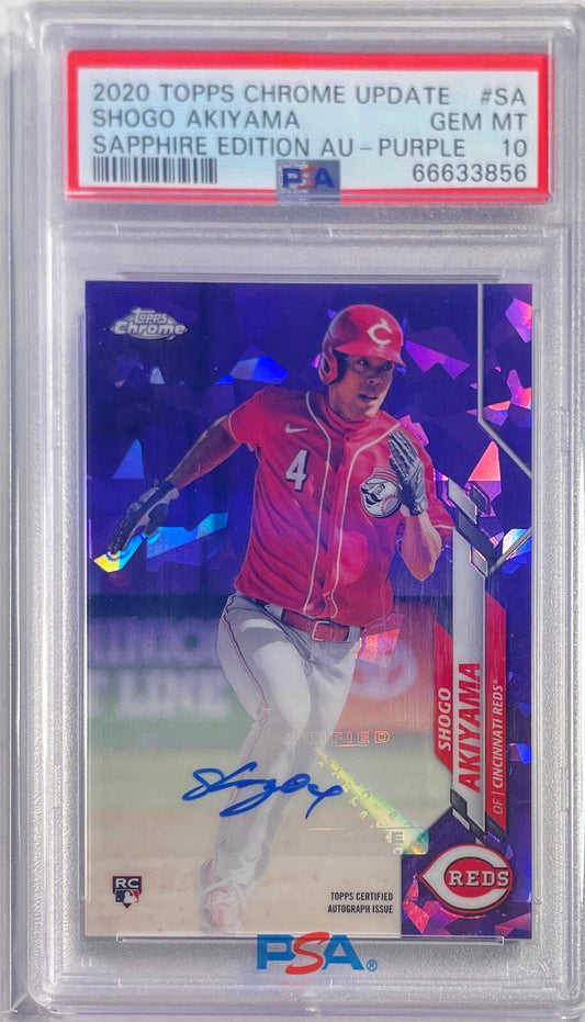 SHOGO AKIYAMA 2020 TOPPS CHROME UPDATE SAPPHIRE PURPLE AUTO RC /10 PSA 10 POP 1