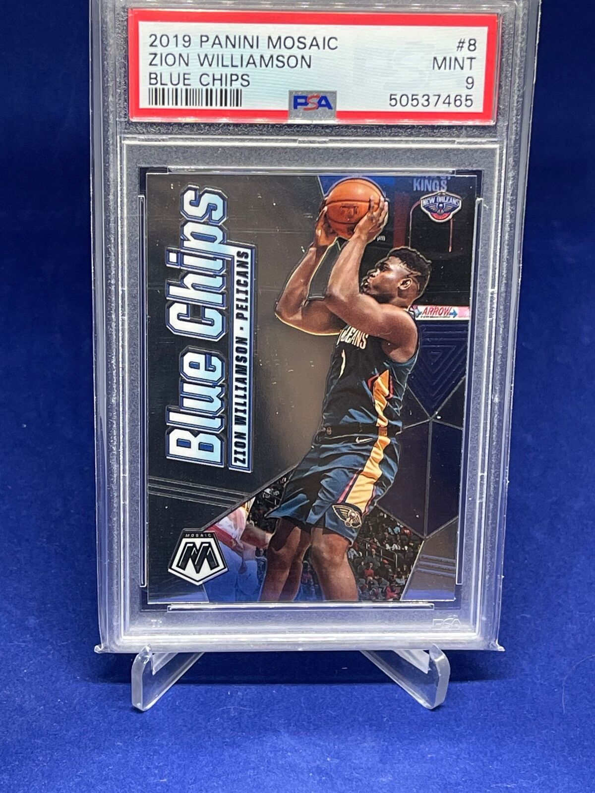 ZION WILLIAMSON 2019-20 PANINI MOSAIC BLUE CHIPS ROOKIE RC #8 PSA 9 MINT