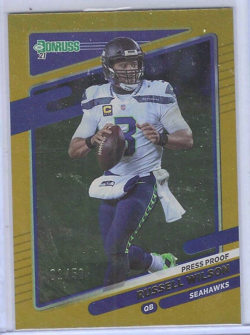 RUSSELL WILSON 2021 PANINI DONRUSS GOLD PRESS PROOF FOIL #D 01/50
