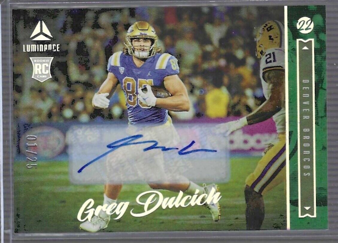 GREG DULCICH 2022 PANINI LUMINANCE GREEN FOIL ROOKIE AUTO RC #D 01/25