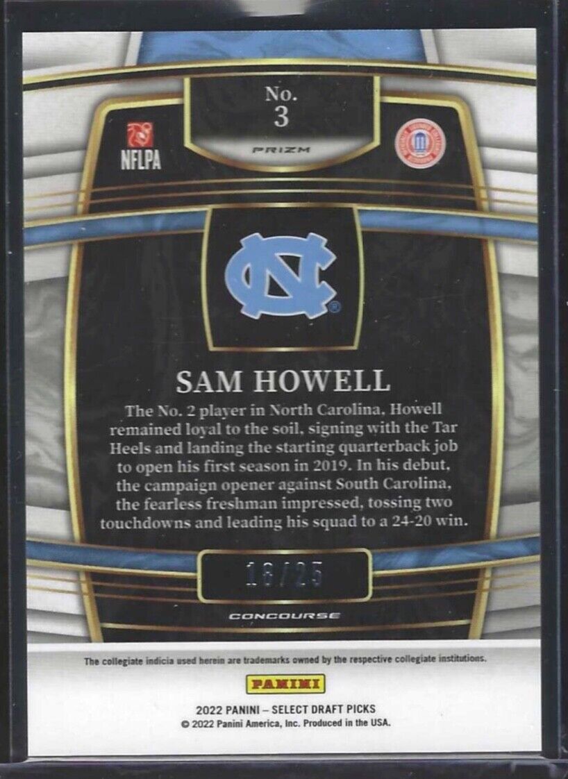 SAM HOWELL 2022 PANINI SELECT CONCOURSE TYE DIE PRIZM ROOKIE RC #D 18/25