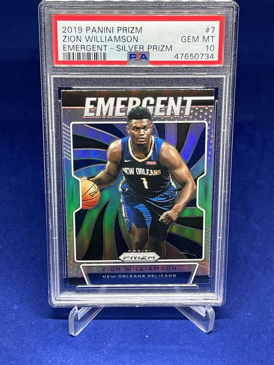 ZION WILLIAMSON 2019-20 PANINI PRIZM EMERGENT SILVER PRIZM RC #7 PSA 10 GEM MINT