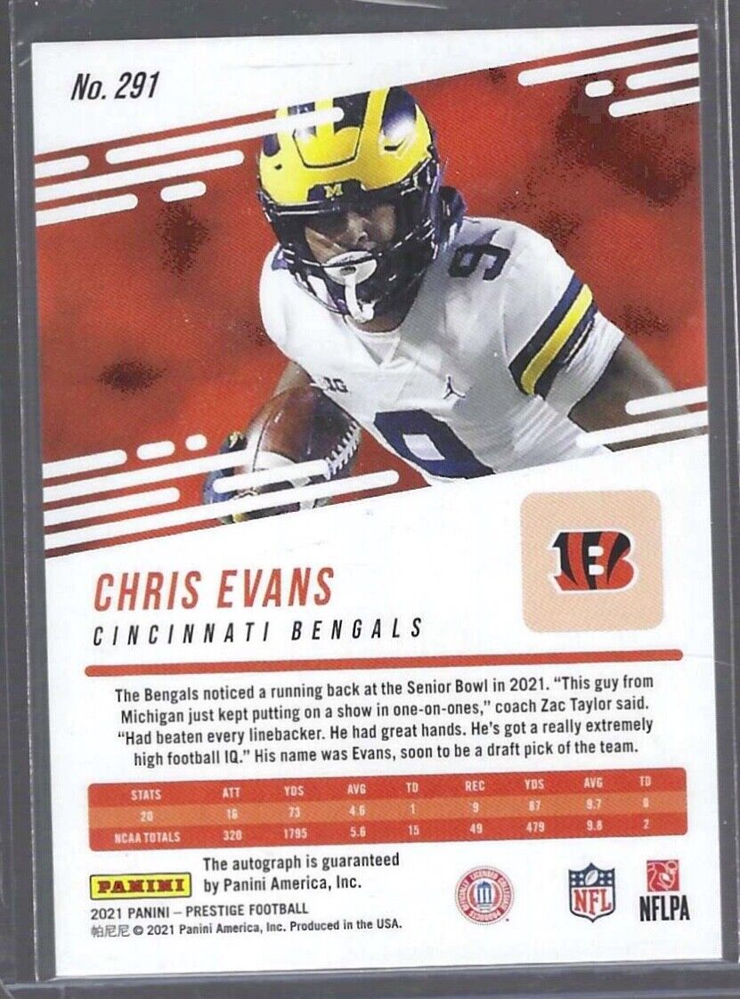 CHRIS EVANS 2021 PANINI PRESTIGE RED FOIL XTRA POINTS ROOKIE AUTO RC #291