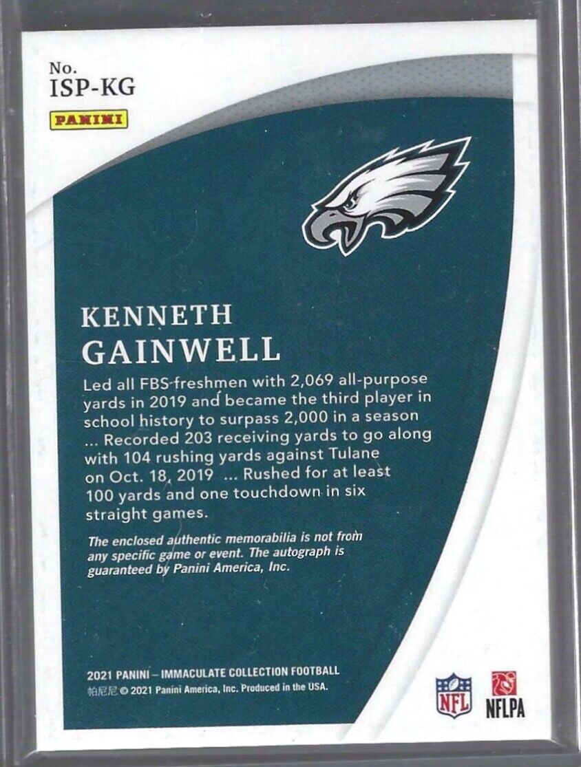 KENNETH GAINWELL 2021 PANINI IMMACULATE ROOKIE DUAL PATCH AUTO RC #D 67/99