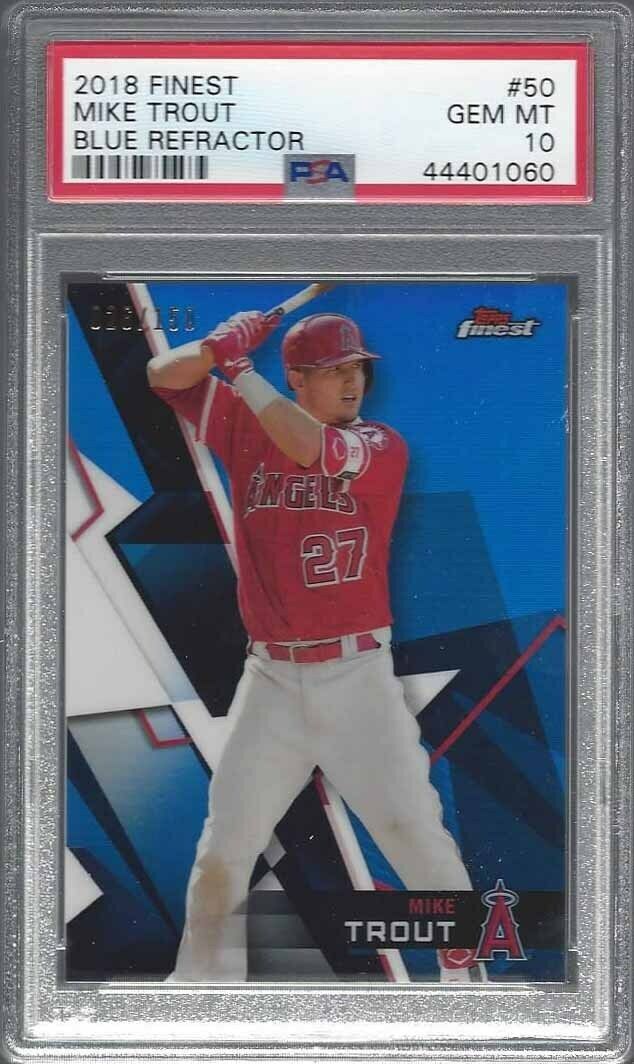 MIKE TROUT 2018 TOPPS FINEST BLUE REFRACTOR #D 26/150 PSA 10 GEM MINT