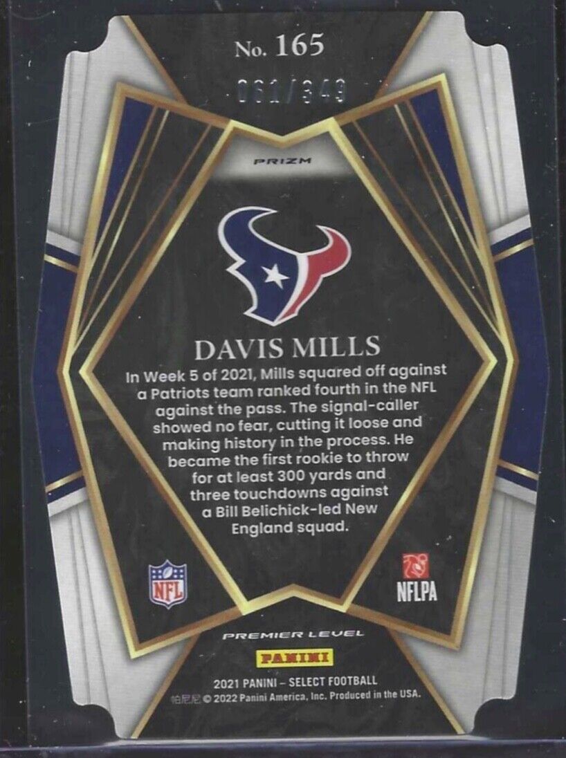 DAVIS MILLS 2021 PANINI SELECT PREMIER LEVEL DIE CUT GREEN PRIZM RC #D 061/349