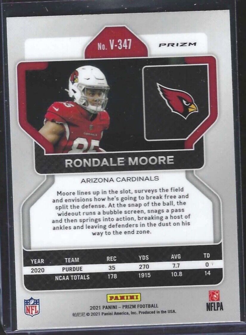 RONDALE MOORE 2021 PANINI PRIZM SILVER NO HUDDLE VARIATION ROOKIE RC #V-347