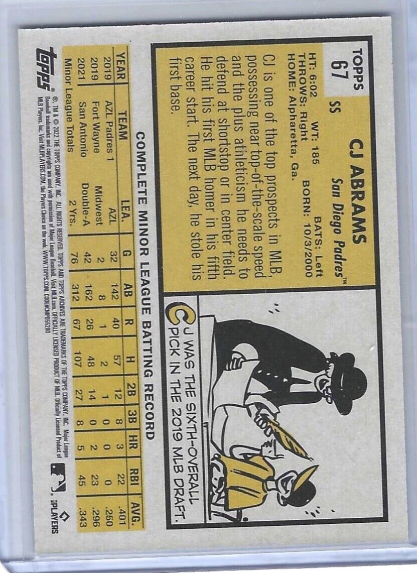 CJ ABRAMS 2022 TOPPS ARCHIVES ROOKIE SP SKY BACKGROUND VARIATION SSP RC #67