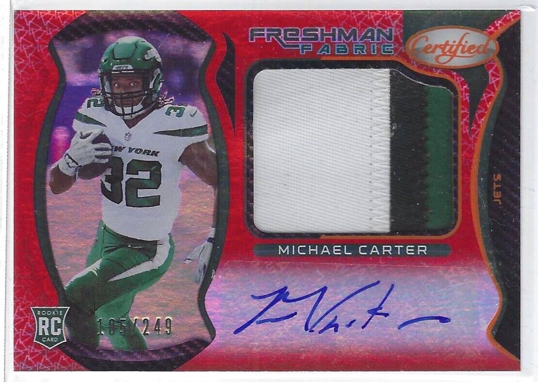 MICHAEL CARTER 2021 PANINI CERTIFIED ORANGE RPA ROOKIE PATCH AUTO RC #D 105/249
