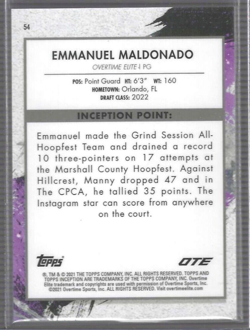 EMMANUEL MALDONADO 2020-21 TOPPS INCEPTION OTE AQUA ROOKIE RC #D 17/25