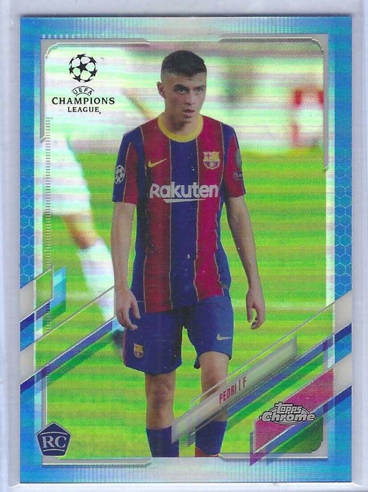 PEDRI 2020-21 TOPPS CHROME BLUE REFRACTOR ROOKIE RC #D 095/150
