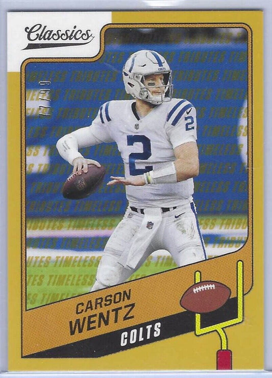 CARSON WENTZ 2021 PANINI CLASSICS TIMELESS TRIBUTES YELLOW #D 77/99
