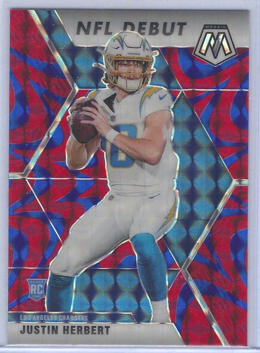 JUSTIN HERBERT 2020 PANINI MOSAIC FOOTBALL BLUE REACTIVE NFL DEBUT RC #263