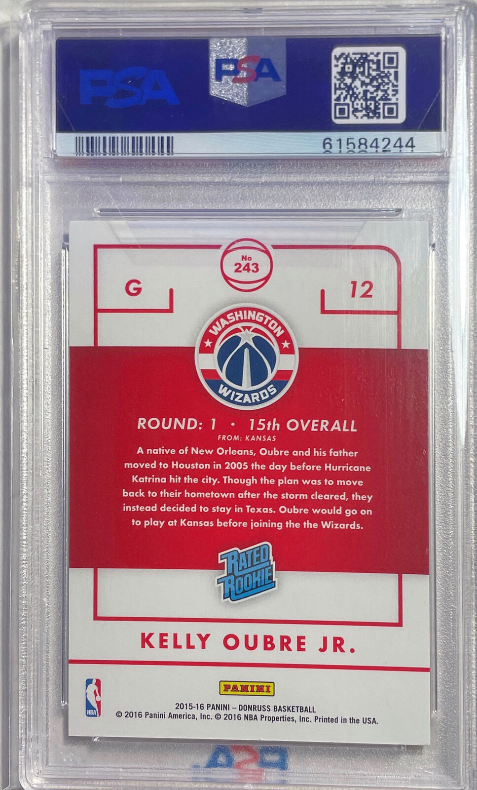 KELLY OUBRE JR 2015-16 PANINI DONRUSS HOLO ROOKIE RC #D 28/199 PSA 9 MINT POP 4
