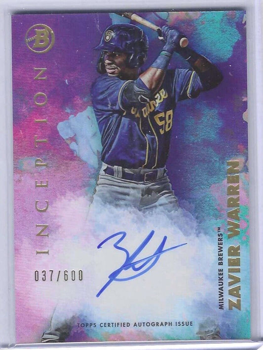 ZAVIER WARREN 2021 BOWMAN INCEPTION PROSPECT ON CARD AUTO #D 037/600