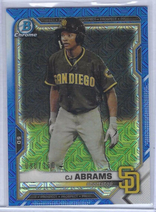 CJ ABRAMS 2021 BOWMAN CHROME BLUE MEGA BOX MOJO REFRACTOR PROSPECT #D 090/150