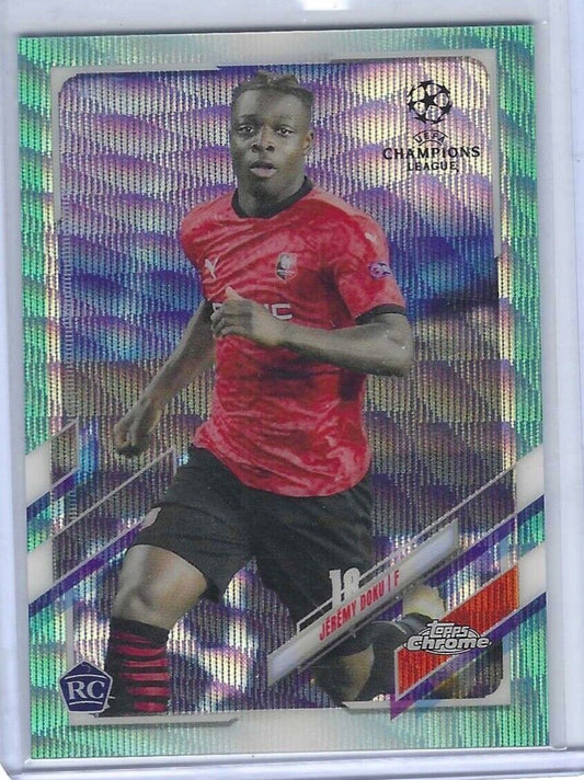 JEREMY DOKU 2020-21 TOPPS CHROME AQUA WAVE REFRACTOR ROOKIE RC #D /199