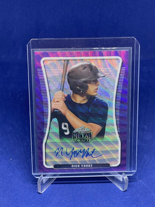 NICK YORKE 2020 LEAF METAL DRAFT PURPLE WAVE REFRACTOR AUTO PROSPECT #D 3/15