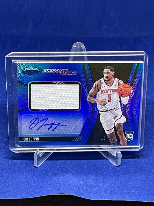 OBI TOPPIN 2020-21 PANINI CERTIFIED FRESHMAN FABRIC BLUE PATCH AUTO RC #D 13/49