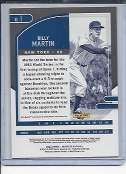 BILLY MARTIN 2022 ABSOLUTE BLACK NEW YORK YANKEES TRUE ONE OF ONE #D 1/1