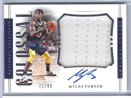 MYLES TURNER 2018-19 NATIONAL TREASURES COLOSSAL JUMBO JERSEY AUTO #D 72/99
