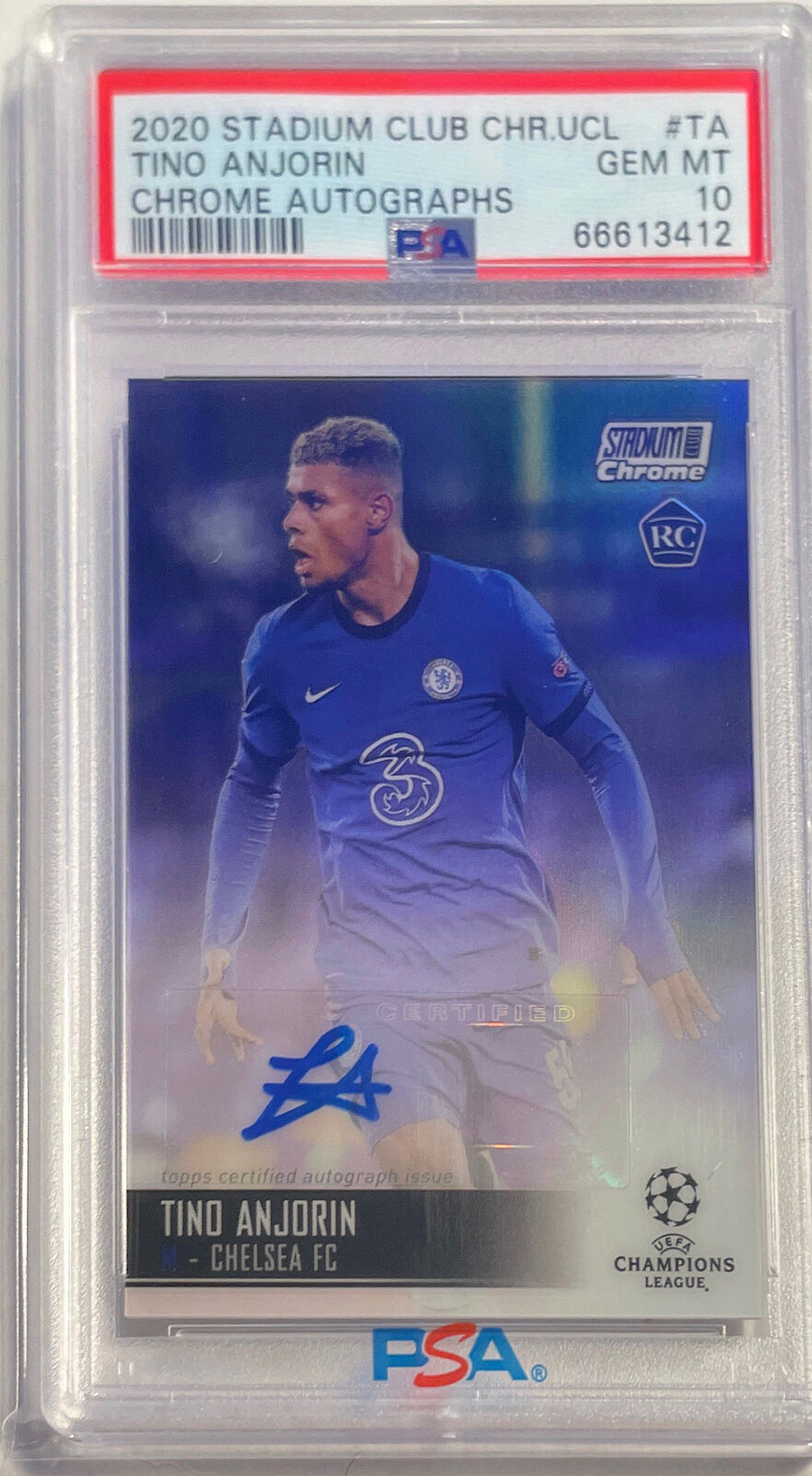 TINO ANJORIN 2020-21 STADIUM CLUB CHROME UCL REFRACTOR AUTO RC PSA 10 POP 1/1