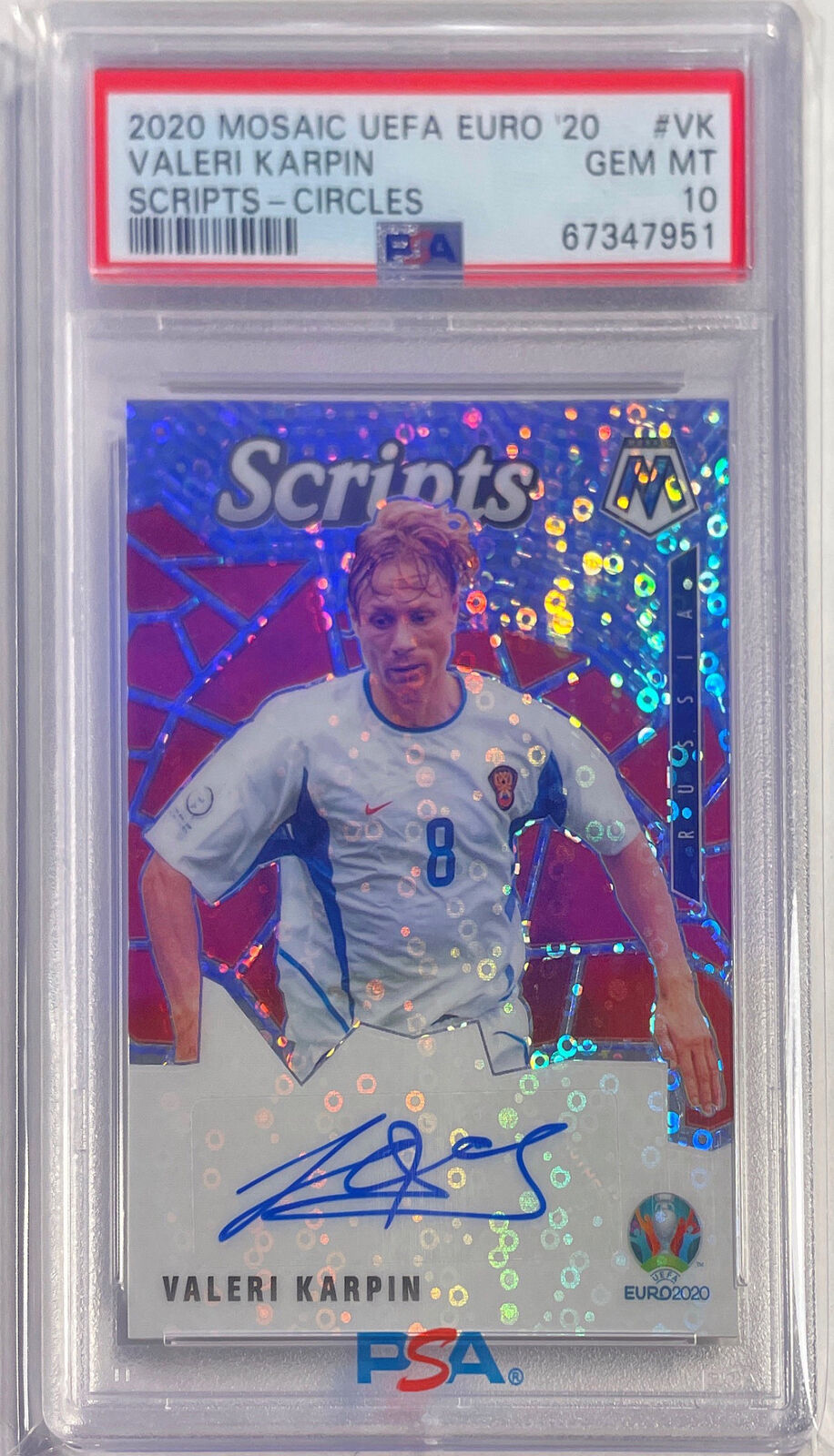 VALERI KARPIN 2020-21 MOSAIC UEFA EURO CIRCLES SCRIPTS AUTO PSA 10 GEM POP 1/1