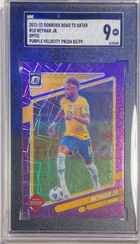 NEYMAR JR. 2021-22 DONRUSS OPTIC ROAD QATAR PURPLE VELOCITY #D /99 SGC 9 POP 1/1